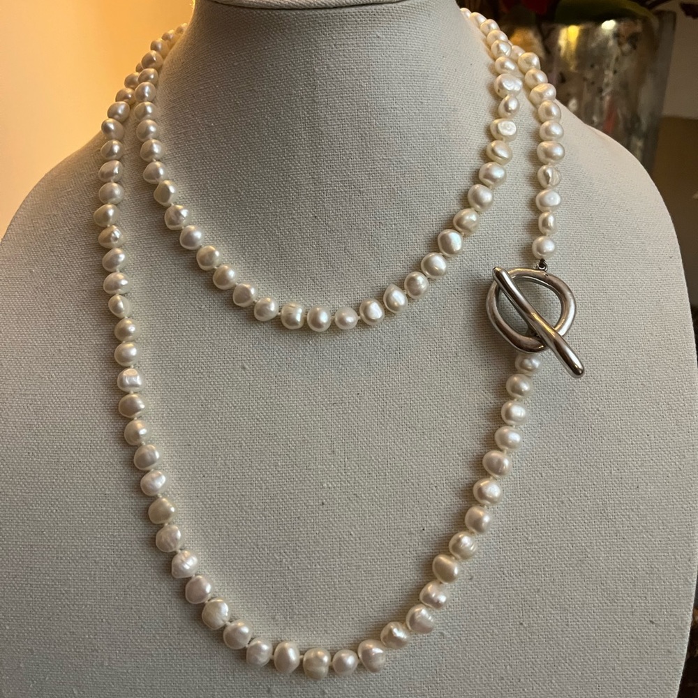 SIMON SEBAG 46” Pearl & Sterling Neclace